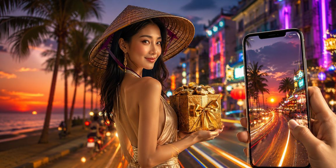 Người chơi trải nghiệm casino trực tuyến trên điện thoại tại bãi biển Phú Quốc